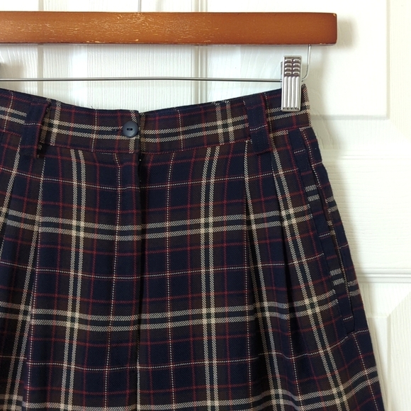 Paul Harris Design 90's Vintage Plaid Preppy Pleated Wide Leg Shorts Navy Red 2 - Picture 7 of 13